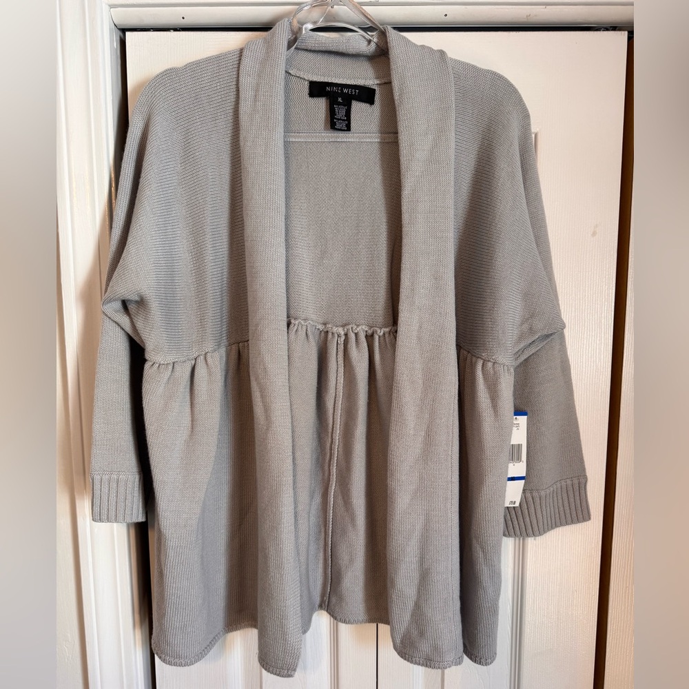 Nine West Light Gray Open Front Women’s Cardigan Size XL NWTS 3/4 Sleeves - Picture 2 of 9